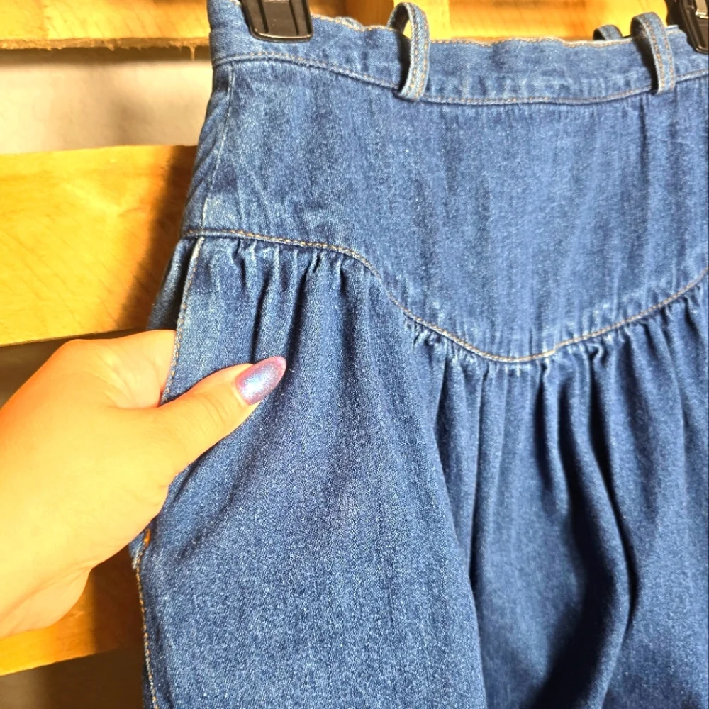 Bon Bon Vintage Denim Gathered Tiered Skirt Size:S/M Color:Blue - Picture 8 of 9